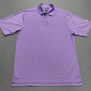 FootJoy Polo Shirt Mens Large Purple Stripe Stretch Golf Norbeck Club Logo